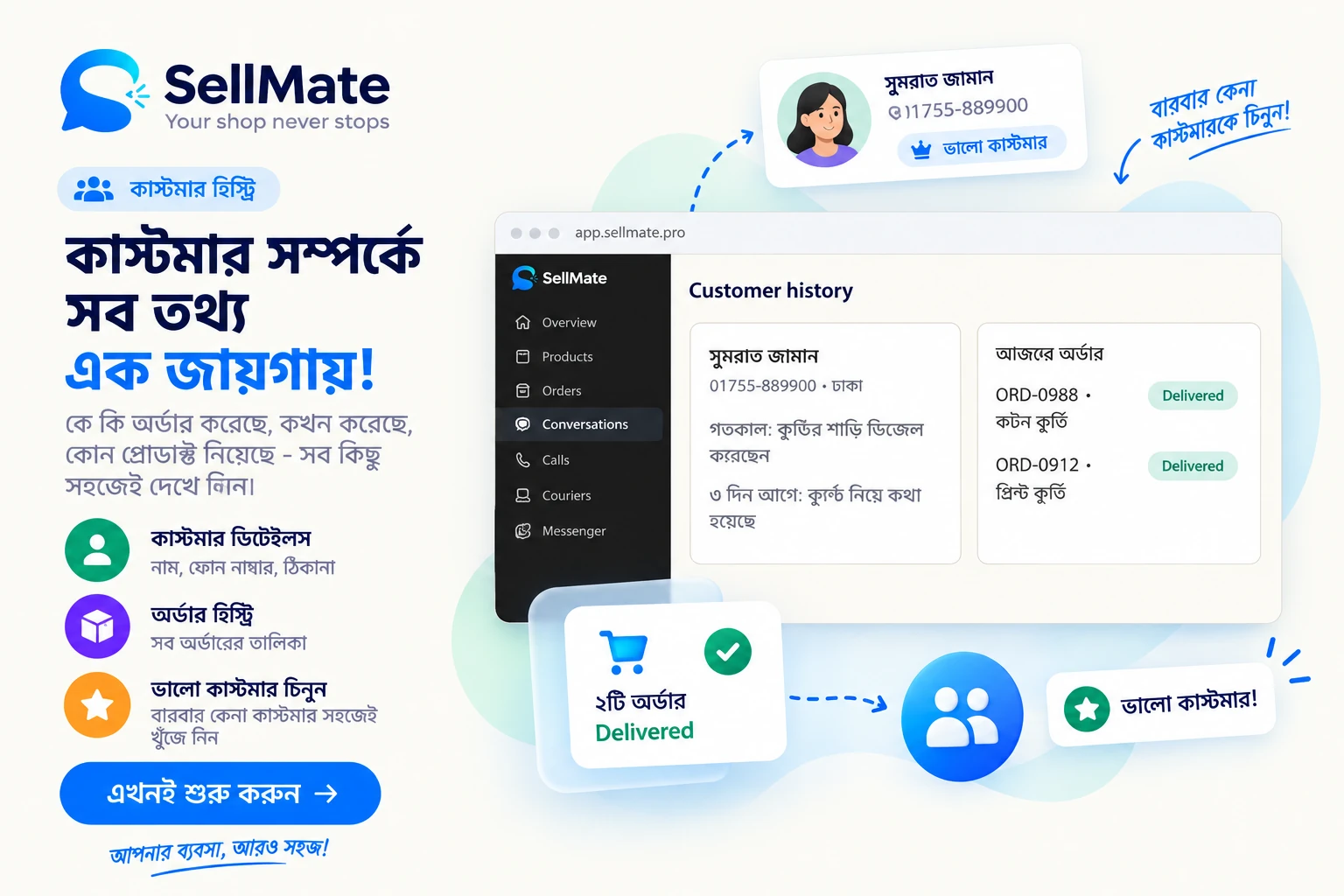 SellMate কাস্টমার হিস্ট্রি — কাস্টমারের আগের অর্ডার ও কথোপকথন এক জায়গায়